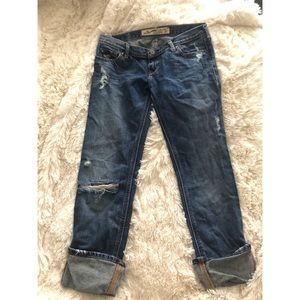 Hollister folded cropped ripped jeans